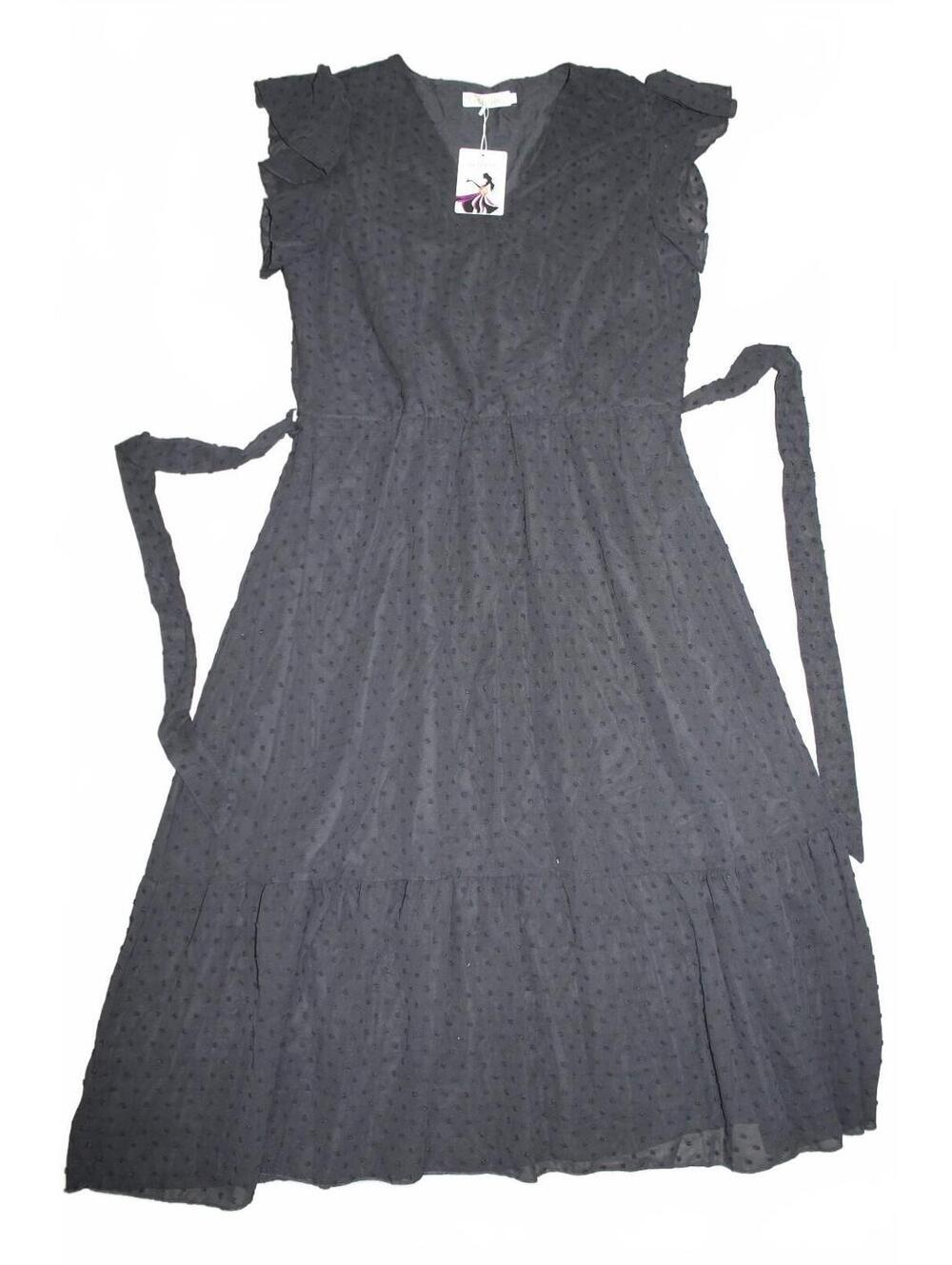 Chic Black Genhoo Dress with Textured Polka Dots XL